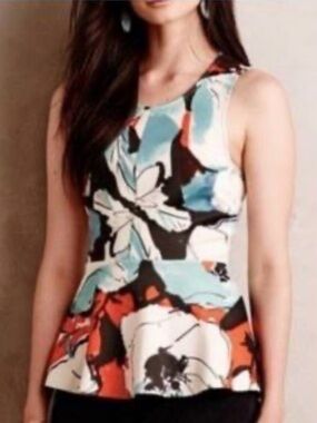 Sleeveless Floral Peplum Top. Size L